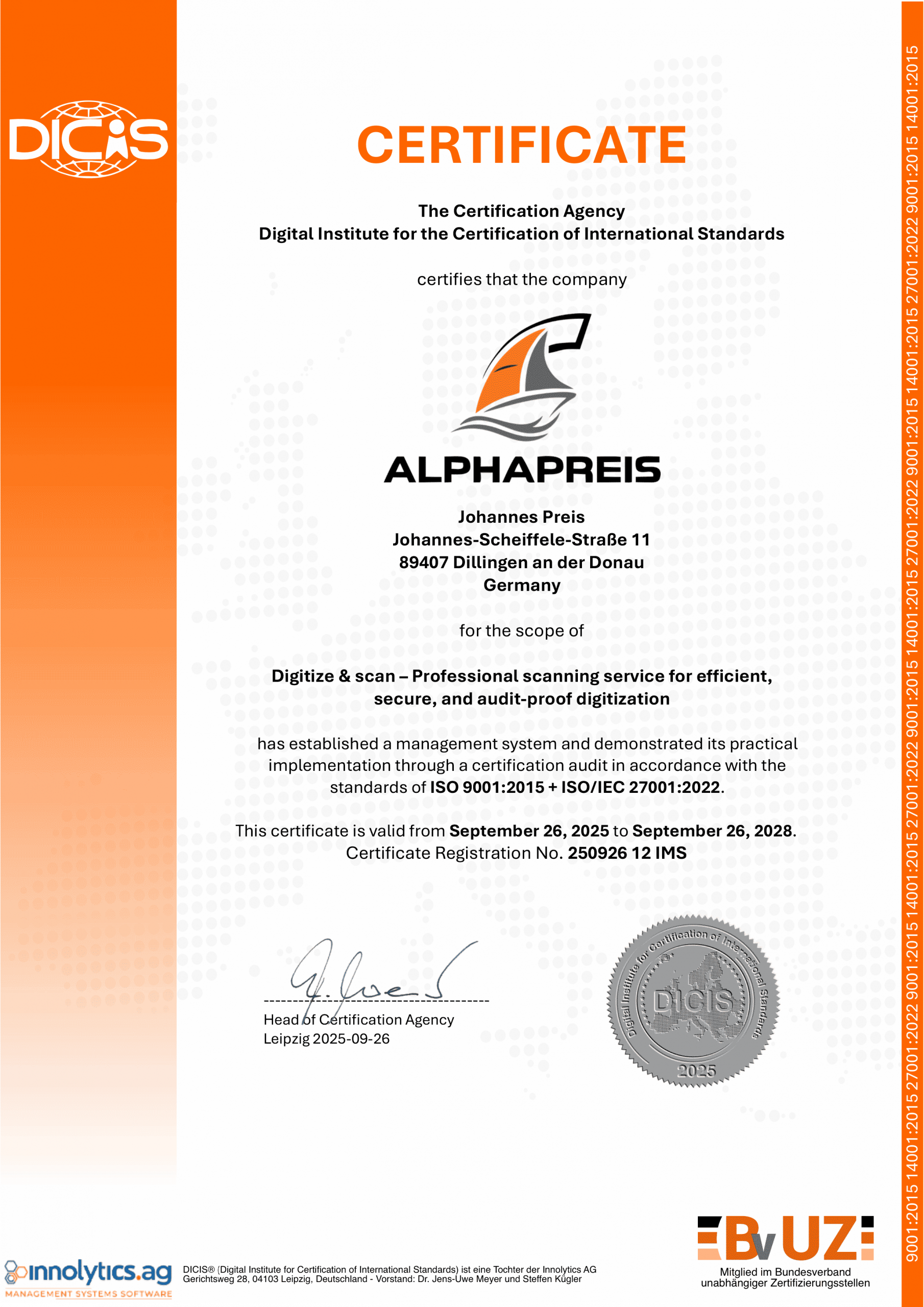 Alphapreis ISO9001 ISO27001_EN